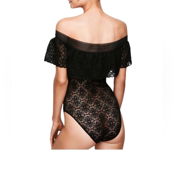 Off-the-shoulder black sexy  sheer lace bodysuit size Medium VICTORIA’S SECRET - Picture 3 of 8